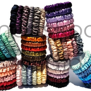 19 Momme Mulberry Silk Scrunchie, Skinny Hair Tie, 63 Colors