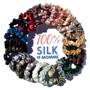 100% Mulberry silk scrunchie - 19 momme silk - colourful scrunchies, midi size made with strong non-twist elastic