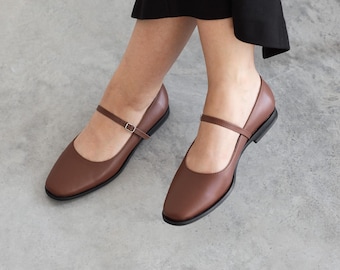Womens Shoes Chic Mary Jane Shoes Brown Leather Mary Janes Shoes