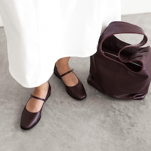 Burgundy Leather Mary Janes Shoes: Trendy Flats With