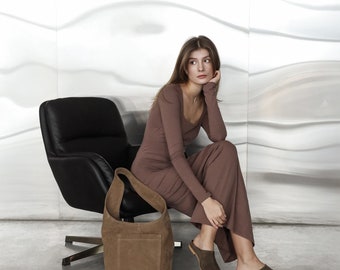 Slouchy Suede Shopper Bag, Handmade Leather Tote for Everyday Use