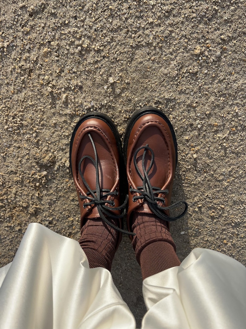 Handmade Black Leather Moc Toe Shoes, Chunky Lug Sole Lace Up image 15