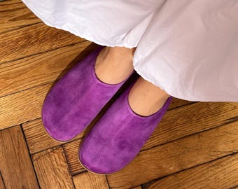 Tamancos de camurça estilo vintage - Sapatos de couro sem cadarço