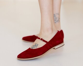 Zapatos planos rojos clásicos: estilo Mary Jane de inspiración vintage con tacones bajos cómodos