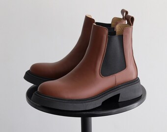 Leather Women's Chelsea Boots Handcrafted Chunky Boots