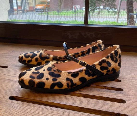 Leopard Mary Janes Shoes Trendy Flats With Comfortable Low Heels Animal Print Pumps Etsy