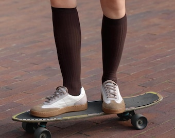 Handmade Suede Sneakers: Beige & White Leather Casual Shoes