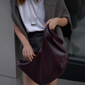 Burgundy Leather Hobo Bag - Oversized Shoulder Tote, Handmade Slouchy Purse for Women
