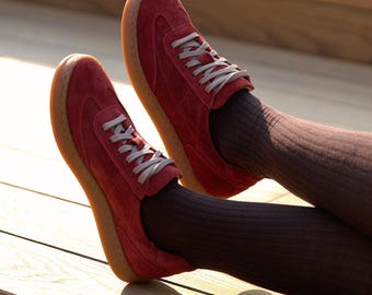 Burgundy Suede Sneakers Women, Handmade Suede Shoes, Comfortable Casual Trainers