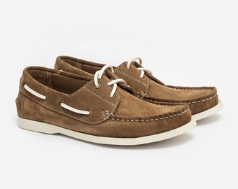 Handcrafted Elegance: Men's Suede Moccasin, Classic Boat Shoe, Leather Deck Shoe