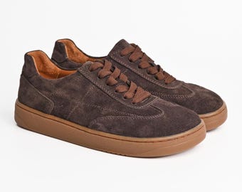 Brown Suede Barefoot Sneakers: Wide Toe Box Minimalist Shoes
