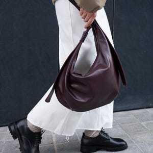Burgundy Leather Hobo Bag: Handmade Slouchy Tote