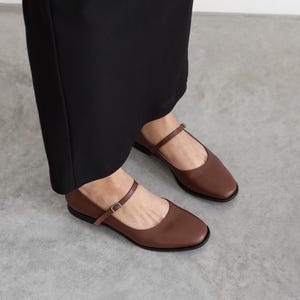 Mary Jane Shoes for Women: Brown Leather Flats with Comfortable Low Heels