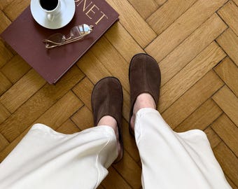 Mocko Suede Anatomical Mules: Wide Toe Comfort Slides