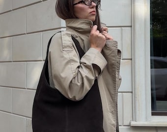 Suede Tote Bag – Handmade Slouchy Shoulder Bag for Women