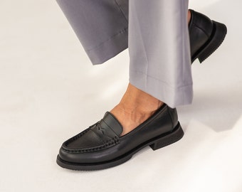 Women's Black Leather Loafers, A Fashion Staple. Black Penny Loafer