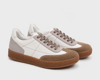 Women's Leather Sneakers, Handmade Casual Trainers, Comfortable Walking Shoes, Minimalist Everyday Sneakers