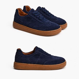 Elegantes zapatillas de ante descalzas: zapatos minimalistas con puntera ancha Navy Blue