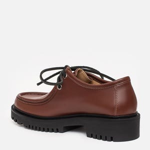 Handmade Black Leather Moc Toe Shoes, Chunky Lug Sole Lace Up image 18
