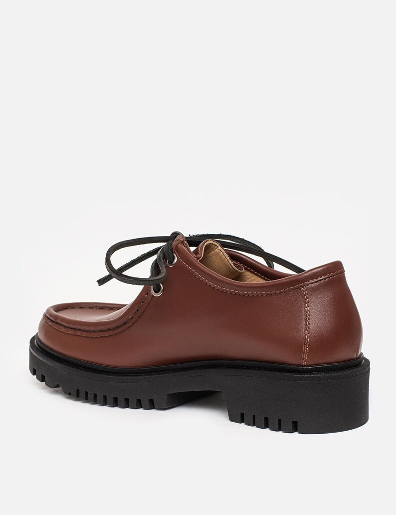 Handmade Black Leather Moc Toe Shoes, Chunky Lug Sole Lace Up image 18