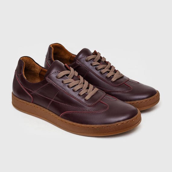 Leather Burgundy Sneakers - Stylish and Comfortable Handcrafted Footwear