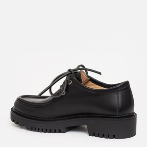 Handmade Black Leather Moc Toe Shoes, Chunky Lug Sole Lace Up image 9