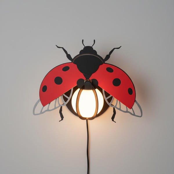 Wall mounted Ladybug beetle metal/wood sconce insect lamp light decor/ Gift For Her