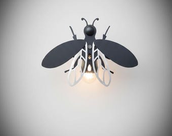 Wall mounted light Sconce Metal Firefly Insect beetle Edison Lamp Light fixture art/ Gift for her