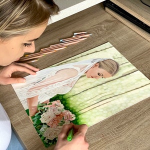 Custom Wedding Portrait – Hand Drawn Realistic Colored Pencil Art | Perfect Wedding Gift