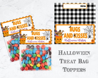Bugs and kisses treat bag topper, PYO treat bag topper, Bugs and kisses, Halloween wishes, Trick or treat, candy, favour bag topper.