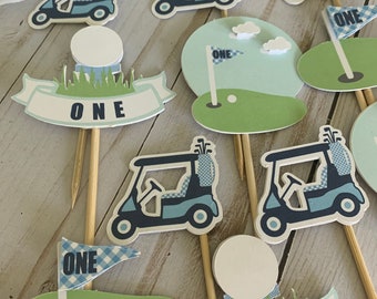 Hole in One cup cake toppers, Hole in One first birthday, Hole in one party, golf party pieces, golf party decor, Hole in ONE party
