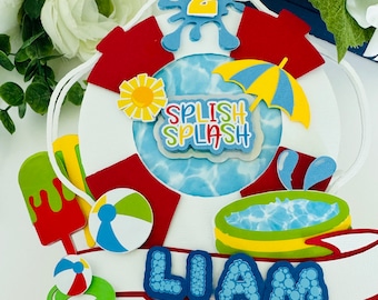 Pool Party cake topper, Splish Splash Cake topper, Summer Pool party, Custom pool party, summer birthday, fun in the sun, one in the sun