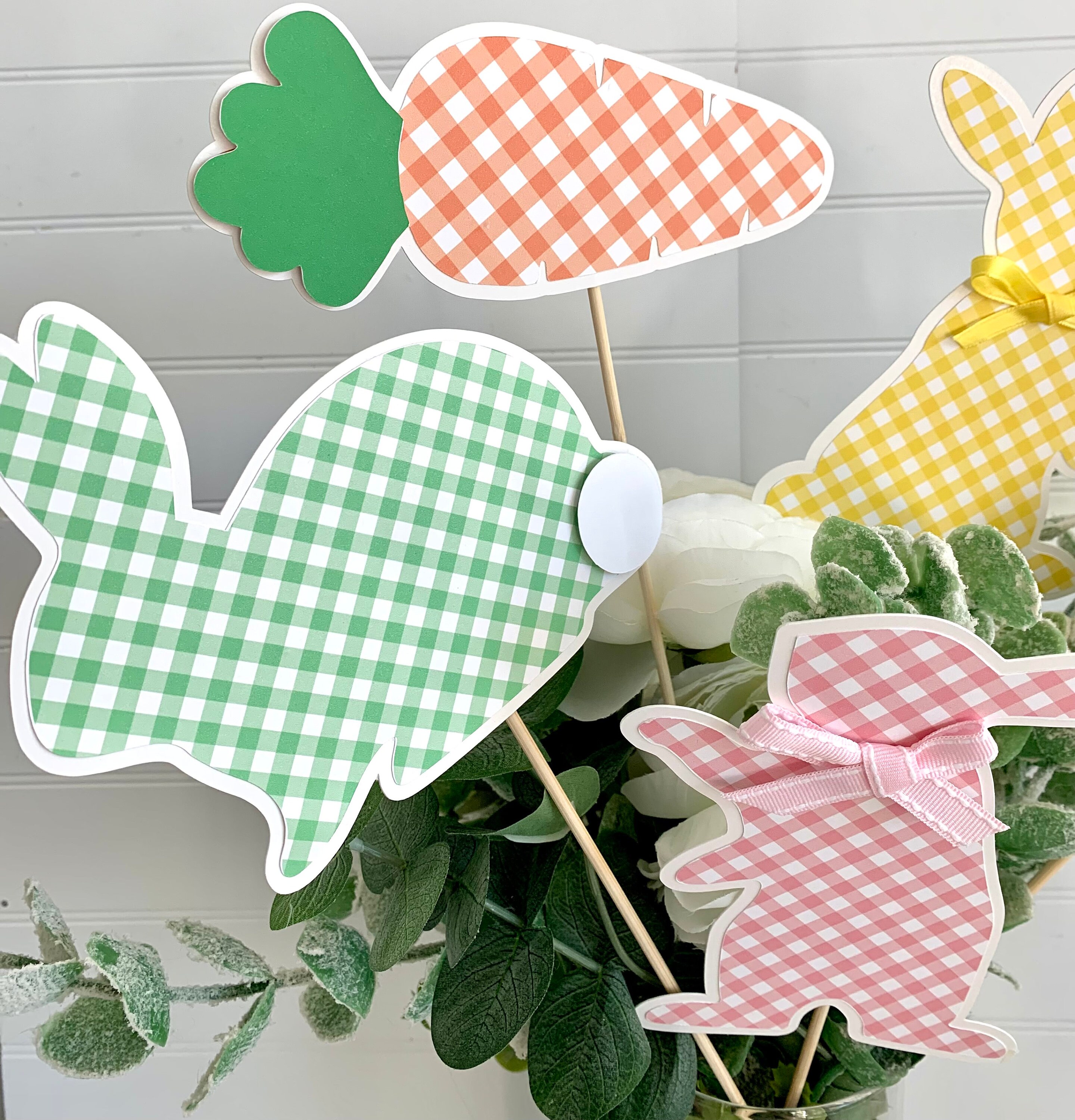 Easter Table centerpieces Easter table decor Easter Bunnies Gingham Easter Bunnies Spring table centrepiece Easter bunny