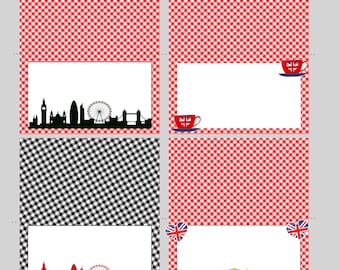 Essenszeltkarten / London Party Theme / Britische Partydekorationen / Union Jack Party
