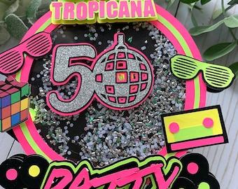 80s light up  cake topper, 80s neon party, 80s birthday, Neon birthday theme, 80's retro party, Disco ball Cake topper, 80's disco party
