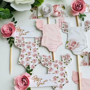 It's a Girl, Baby shower cupcake topper, Pink Rose Cake toppers, Baby in Bloom, Personalized Cupcake topper, Paper Flowers, Baby Girl Shower