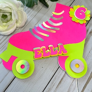 rollerskate cake topper, Roller girl cake topper, Neon rollerskate, 8o&#39;s skate party, neon skate cake topper, Groovy 80s, Retro cake topper