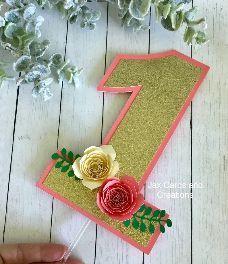 One Year Old Cake Topper / Paper Flower Cake Topper / 1st Etsy