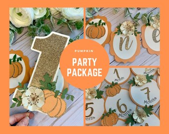 Pumpkin theme party package, Pumpkin High Chair  banner, Pumpkin 1st birthday, ONE Pumpkin party package, Little Pumpkin theme