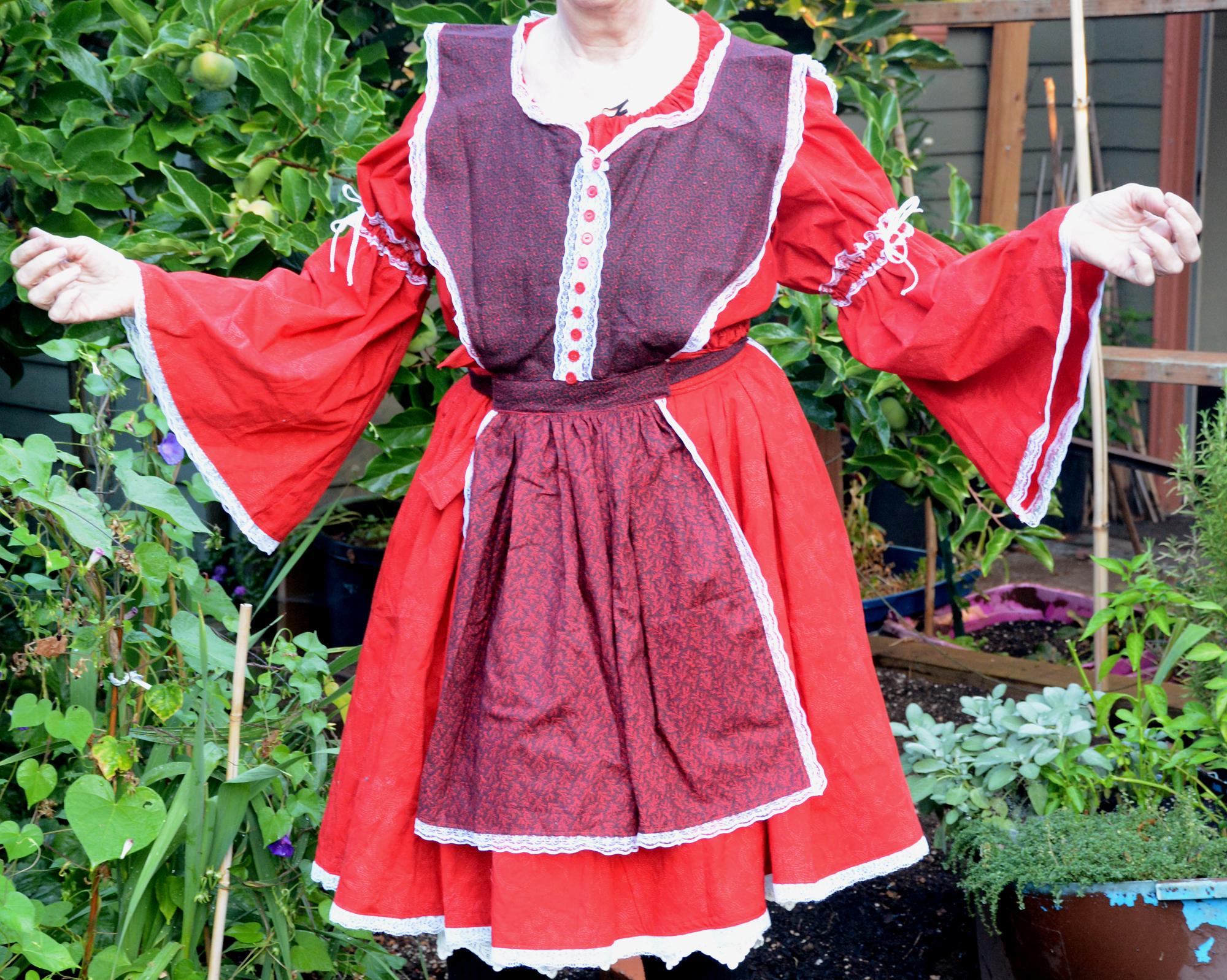 Valentine Lolita in Red Batik Cotton with Black and Red Pinafore