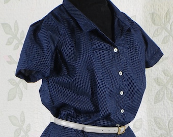 Navy Shirt Dress in Vintage Style with Circle Skirt