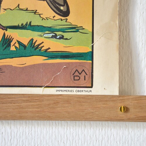 Old school poster shops / theme of the barnyard and farm / Editions MDI Oberthur printing / made in France / oak frame
