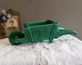 Small ceramic wheelbarrow, ancient French earthenware. Decorative object, small pot in vintage earthenware, spirit quot Garden quot .