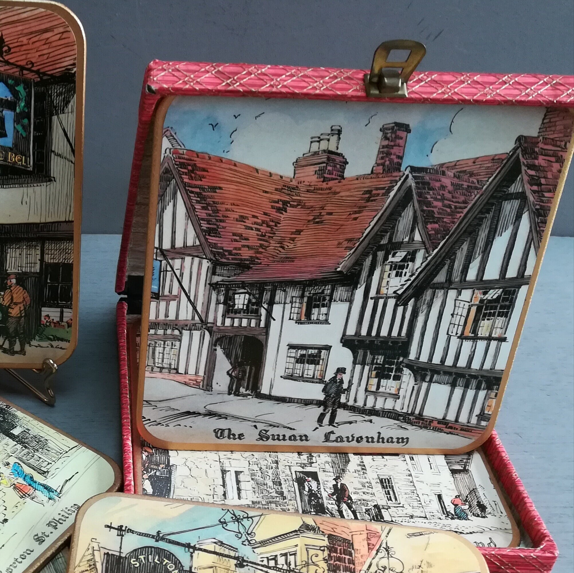 Coffret de 6 Sous-Verres Win El Ware, Made in England, Années 30. Dessous Verre Vintage Représentant