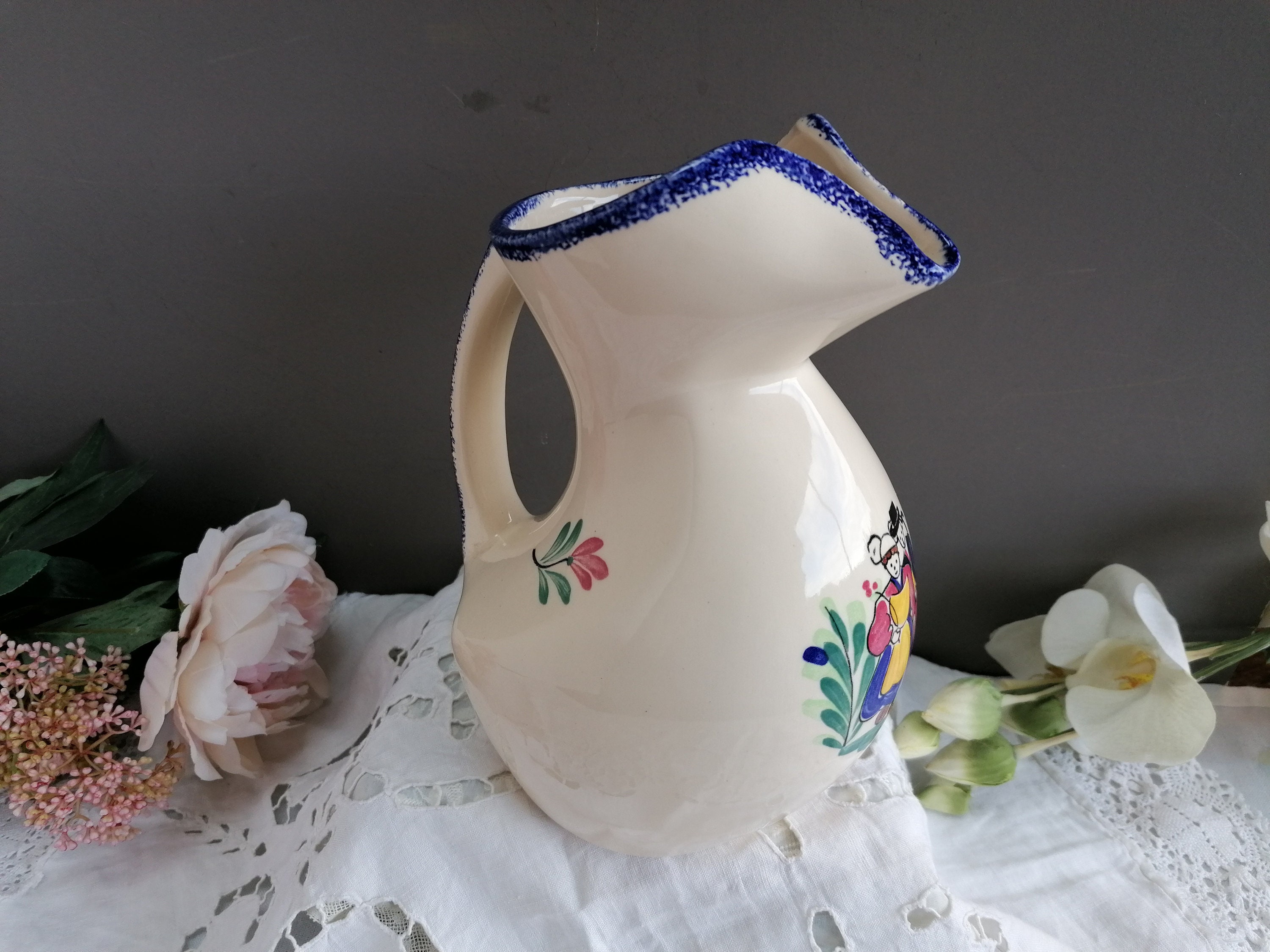 Carafe Artisanale en Faïence Bretonne. Très Jolie Cruche, Carafe Typique Des Française de Bretagne, 