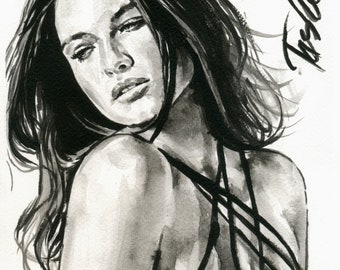 beautiful erotic nude girl love wall decor gift idea Cutie original handmade ink drawing on paper