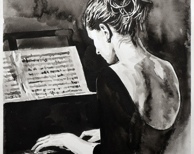 Девочка за пианино рисунок