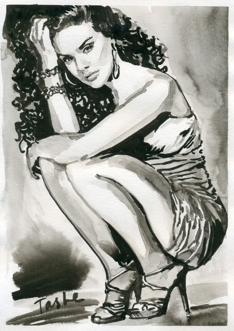 beautiful erotic nude girl love wall decor gift idea Cutie original handmade ink drawing on paper