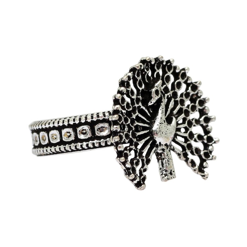 Gift for Her Mother/'s Day Oxidised Peacock adjustable Ring Indian Jewelry Christmas Navratri Handmade Silver Color Bollywood Ring