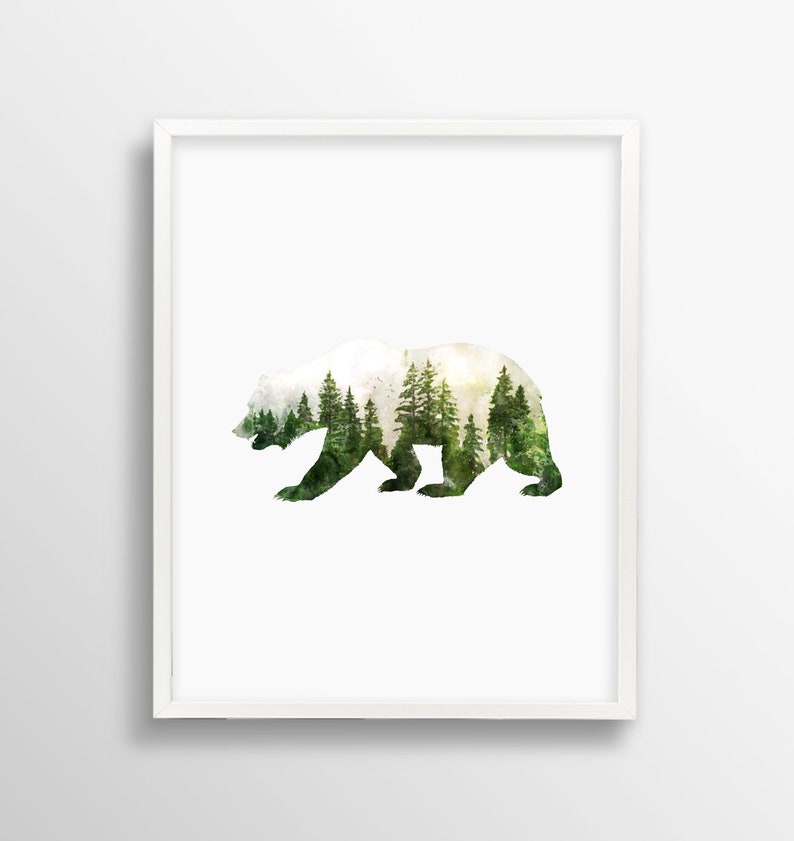 Bear Print, Bear Silhouette, Bear Printable, Bear Wall Art, Watercolor ...